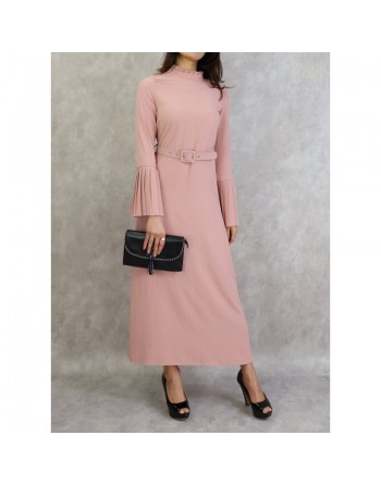Robe classique et élégante manches plissées - Couleur Rose Clair 