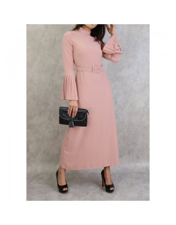 Robe classique et élégante manches plissées - Couleur Rose Clair 