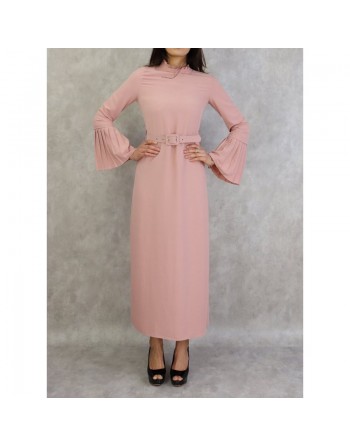 Robe classique et élégante manches plissées - Couleur Rose Clair 