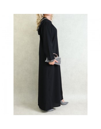 Djellaba orientale ample pour femme - Abaya à capuche avec fermeture éclair - Couleur Noir 