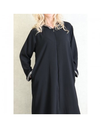Djellaba orientale ample pour femme - Abaya à capuche avec fermeture éclair - Couleur Noir 