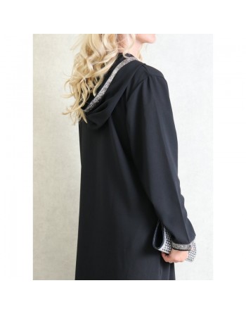 Djellaba orientale ample pour femme - Abaya à capuche avec fermeture éclair - Couleur Noir 