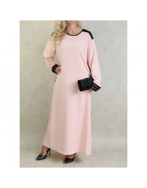 Robe à manches longues avec broderies et perles - Couleur Rose poudré Robe à manches longues avec broderies et perles - Couleur Rose poudré