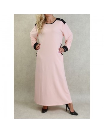 Robe à manches longues avec broderies et perles - Couleur Rose poudré 