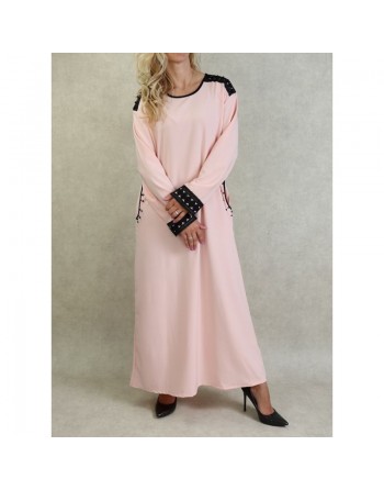 Robe à manches longues avec broderies et perles - Couleur Rose poudré 