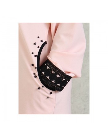 Robe à manches longues avec broderies et perles - Couleur Rose poudré 