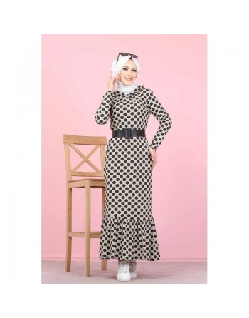 Robe à capuche imprimée à pois noirs (Vetement pour femme voilé) - Couleur rose 