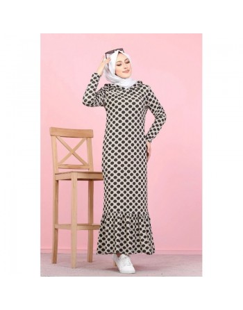 Robe à capuche imprimée à pois noirs (Vetement pour femme voilé) - Couleur rose 