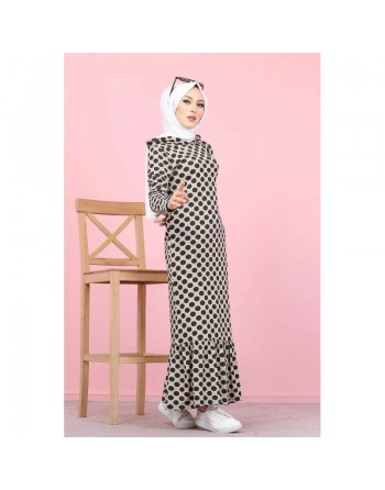 Robe à capuche imprimée à pois noirs (Vetement pour femme voilé) - Couleur rose 