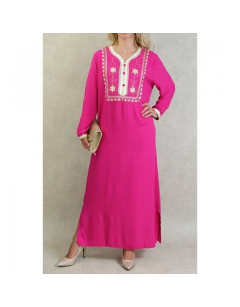 Robe Algérienne avec broderies et strass - Couleur Rose fuchsia 