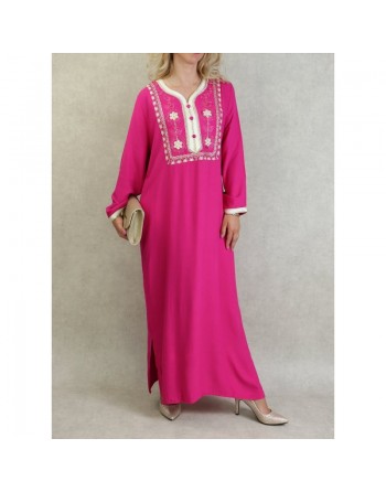Robe Algérienne avec broderies et strass - Couleur Rose fuchsia 