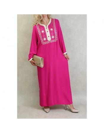 Robe Algérienne avec broderies et strass - Couleur Rose fuchsia 