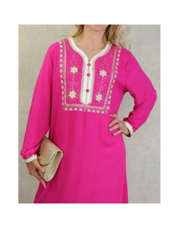 Robe Algérienne avec broderies et strass - Couleur Rose fuchsia 