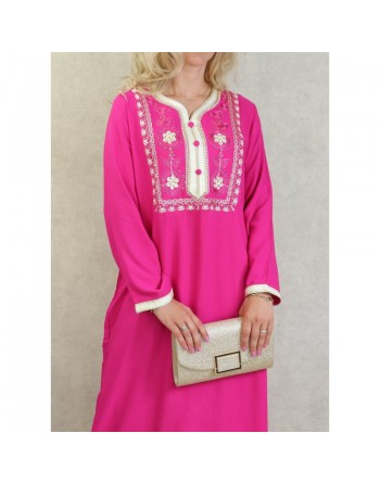 Robe Algérienne avec broderies et strass - Couleur Rose fuchsia 