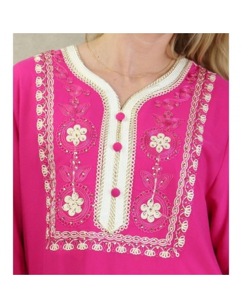 Robe Algérienne avec broderies et strass - Couleur Rose fuchsia 