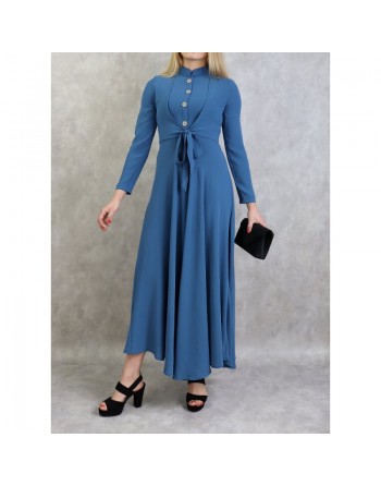 Robe longue style boléro pour femme - Couleur bleu acier 
