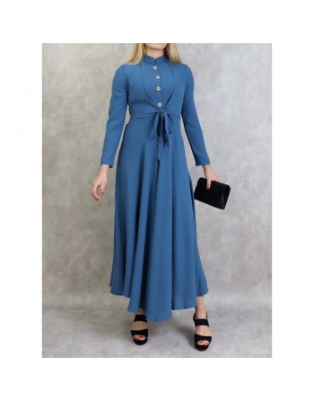 Robe longue style boléro pour femme - Couleur bleu acier 