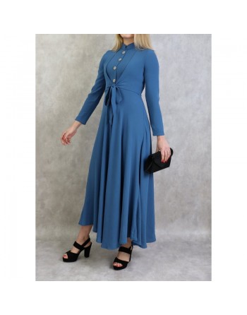 Robe longue style boléro pour femme - Couleur bleu acier 