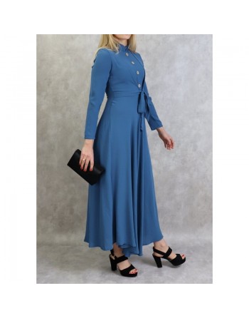 Robe longue style boléro pour femme - Couleur bleu acier 
