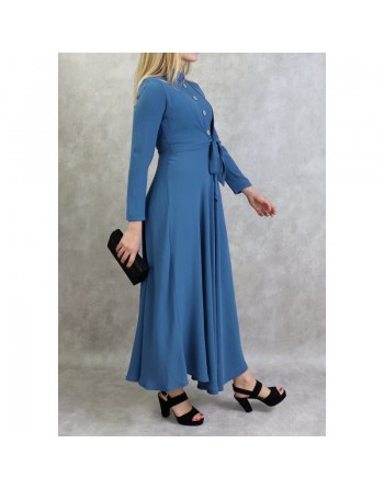 Robe longue style boléro pour femme - Couleur bleu acier 