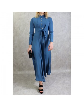 Robe longue style boléro pour femme - Couleur bleu acier 