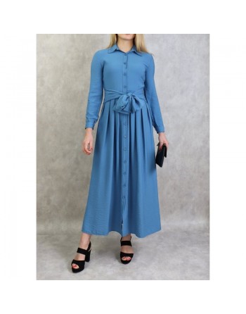 Robe longue casual chic boutonnée sur toute la longueur pour femme - Couleur Bleu 
