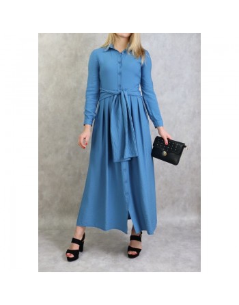 Robe longue casual chic boutonnée sur toute la longueur pour femme - Couleur Bleu 
