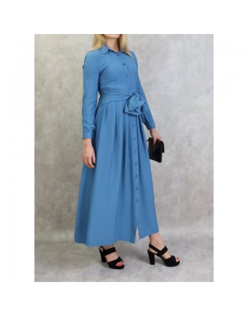 Robe longue casual chic boutonnée sur toute la longueur pour femme - Couleur Bleu 