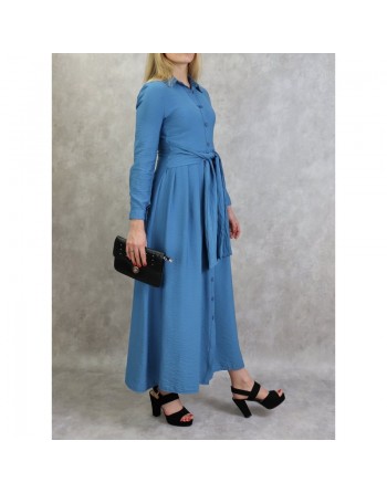 Robe longue casual chic boutonnée sur toute la longueur pour femme - Couleur Bleu 