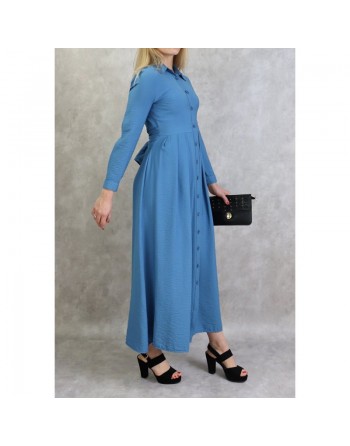 Robe longue casual chic boutonnée sur toute la longueur pour femme - Couleur Bleu 