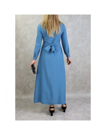 Robe longue casual chic boutonnée sur toute la longueur pour femme - Couleur Bleu 