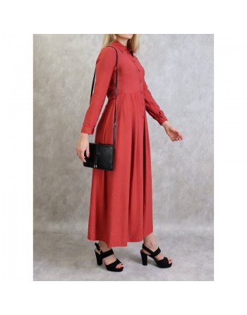 Robe longue casual chic boutonnée sur toute la longueur pour femme - Couleur rouge brique 
