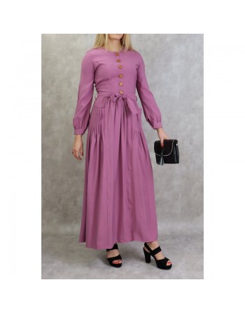 Robe longue boutonnée esprit casual pour femme - Couleur Mauve 