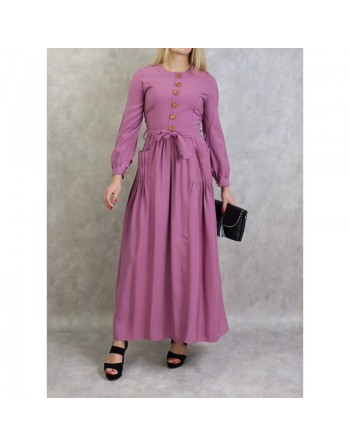 Robe longue boutonnée esprit casual pour femme - Couleur Mauve 
