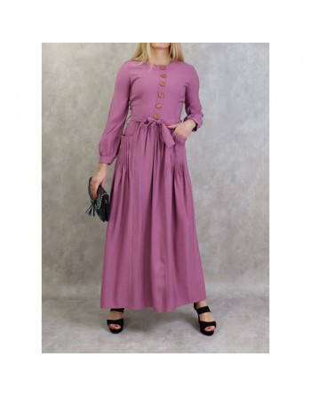 Robe longue boutonnée esprit casual pour femme - Couleur Mauve 