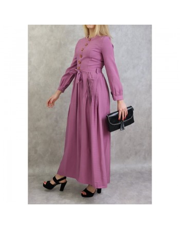 Robe longue boutonnée esprit casual pour femme - Couleur Mauve 