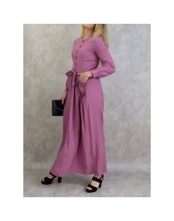 Robe longue boutonnée esprit casual pour femme - Couleur Mauve 