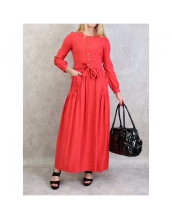 Robe longue boutonnée esprit casual pour femme - Couleur Corail 