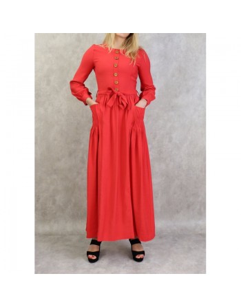 Robe longue boutonnée esprit casual pour femme - Couleur Corail 