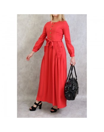 Robe longue boutonnée esprit casual pour femme - Couleur Corail 