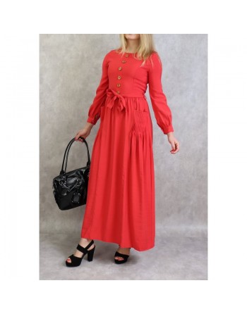 Robe longue boutonnée esprit casual pour femme - Couleur Corail 