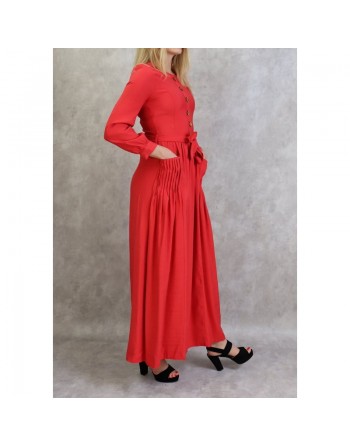 Robe longue boutonnée esprit casual pour femme - Couleur Corail 