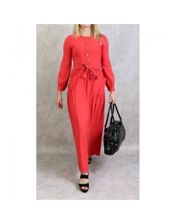 Robe longue boutonnée esprit casual pour femme - Couleur Corail 