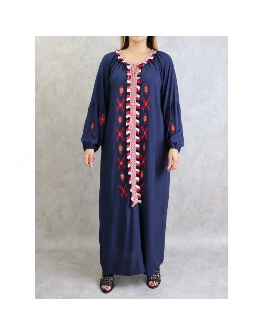 Robe ample à manches longues brodée - Couleur Bleu marine Robe ample à manches longues brodée - Couleur Bleu marine