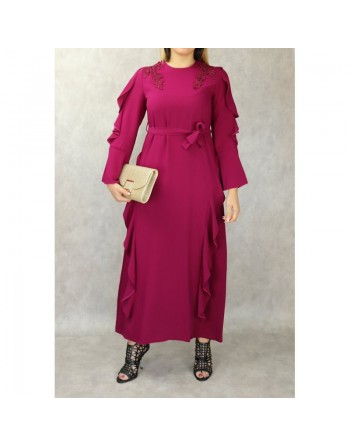 Robe longue à froufrous - Couleur Rose grenat 