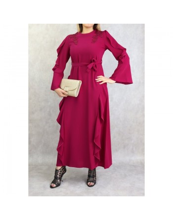 Robe longue à froufrous - Couleur Rose grenat 
