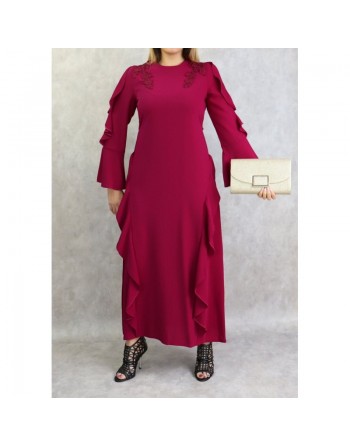 Robe longue à froufrous - Couleur Rose grenat 