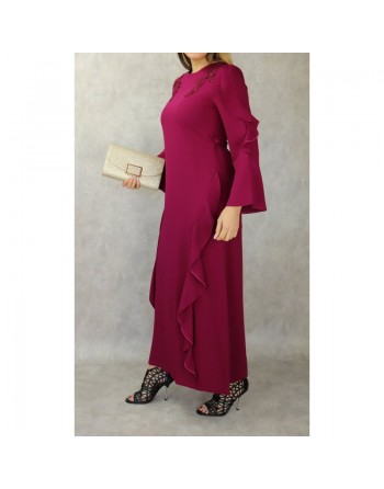 Robe longue à froufrous - Couleur Rose grenat 