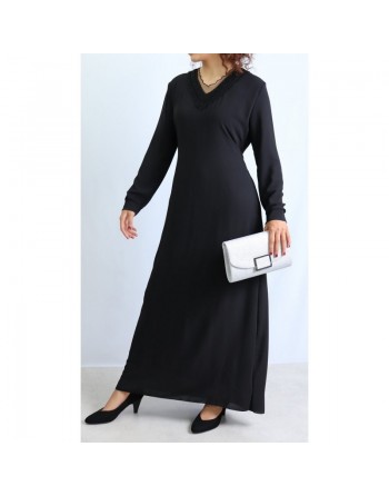 Robe Classe Maxi Longue Col V - Couleur Noire 