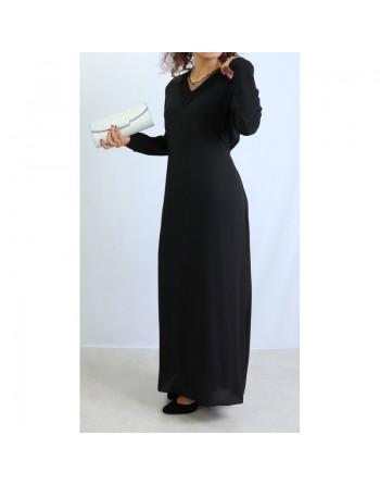 Robe Classe Maxi Longue Col V - Couleur Noire 